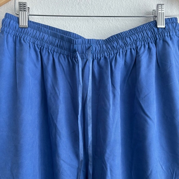 Maggy London 100% Silk Pants Blue Drawstring Straight Leg Relaxed Fit Trousers - Picture 5 of 6